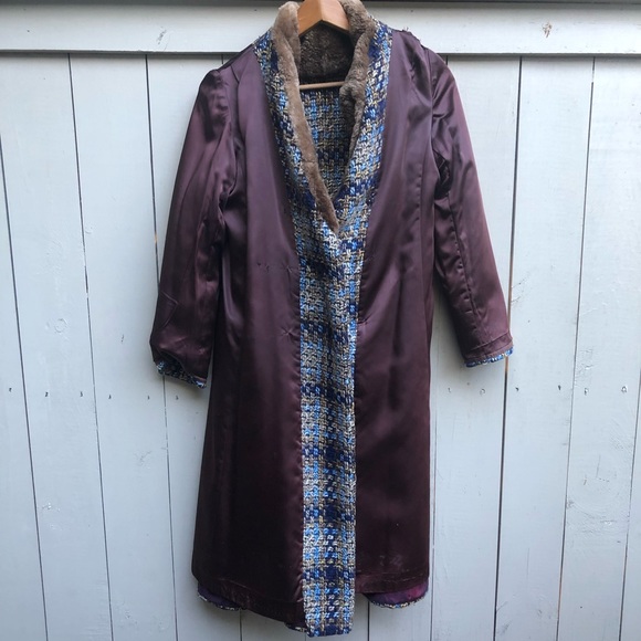 Vintage Thalhimers French Salon plaid tweed & fur collar long coat (price firm) - Picture 12 of 14